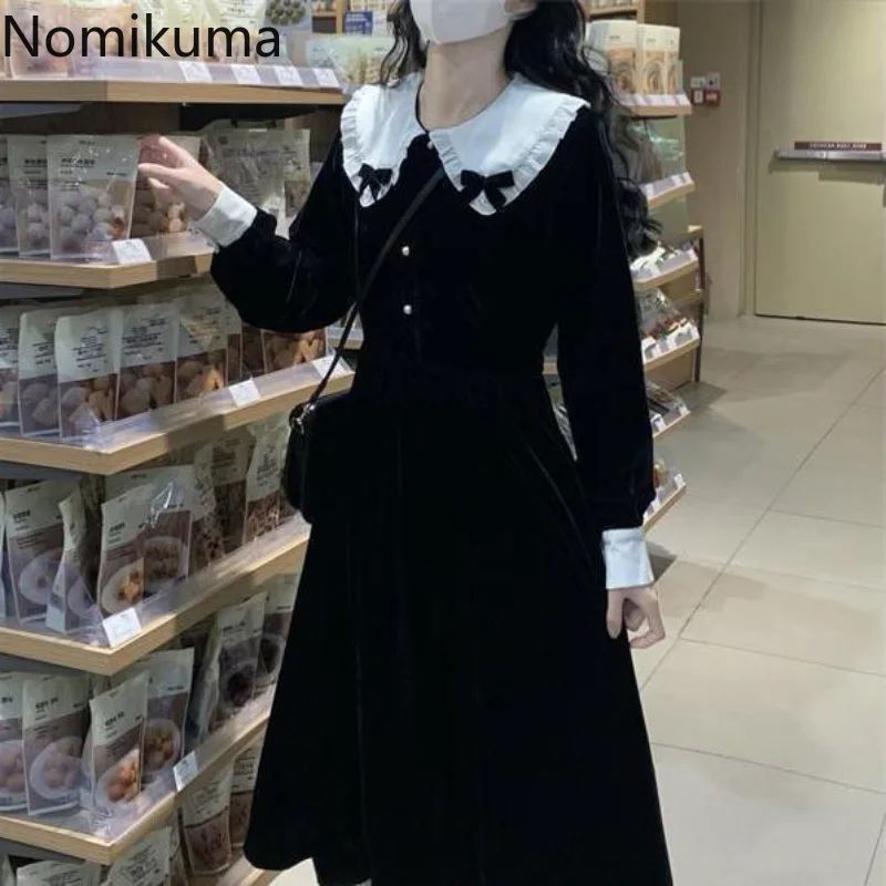 

Платья Nomikuma для женщин 2023 весна осень кукольный воротник контрастных цветов Vestidos Para Mujer винтажные элегантные длинные платья в стиле преппи