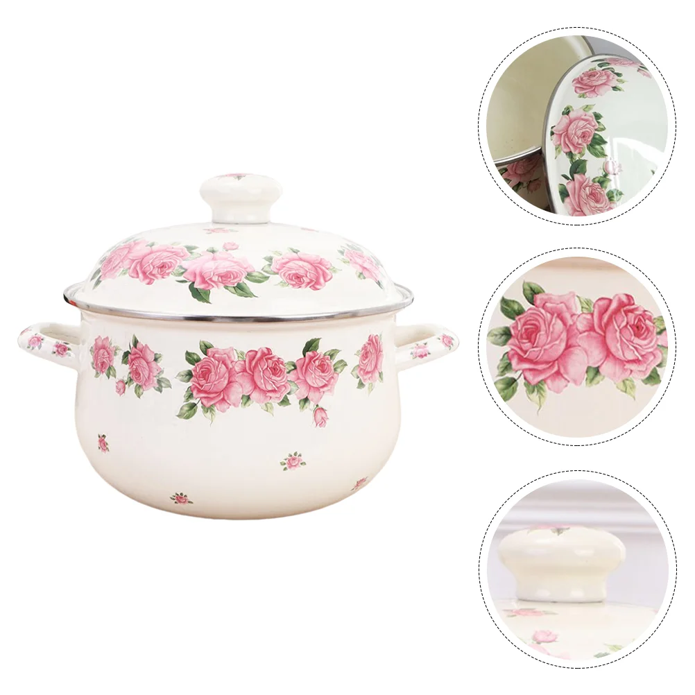 

Enamel Stew Pot Practical Cooking Pot Household Soup Pot Flat Bottom Stock Pot