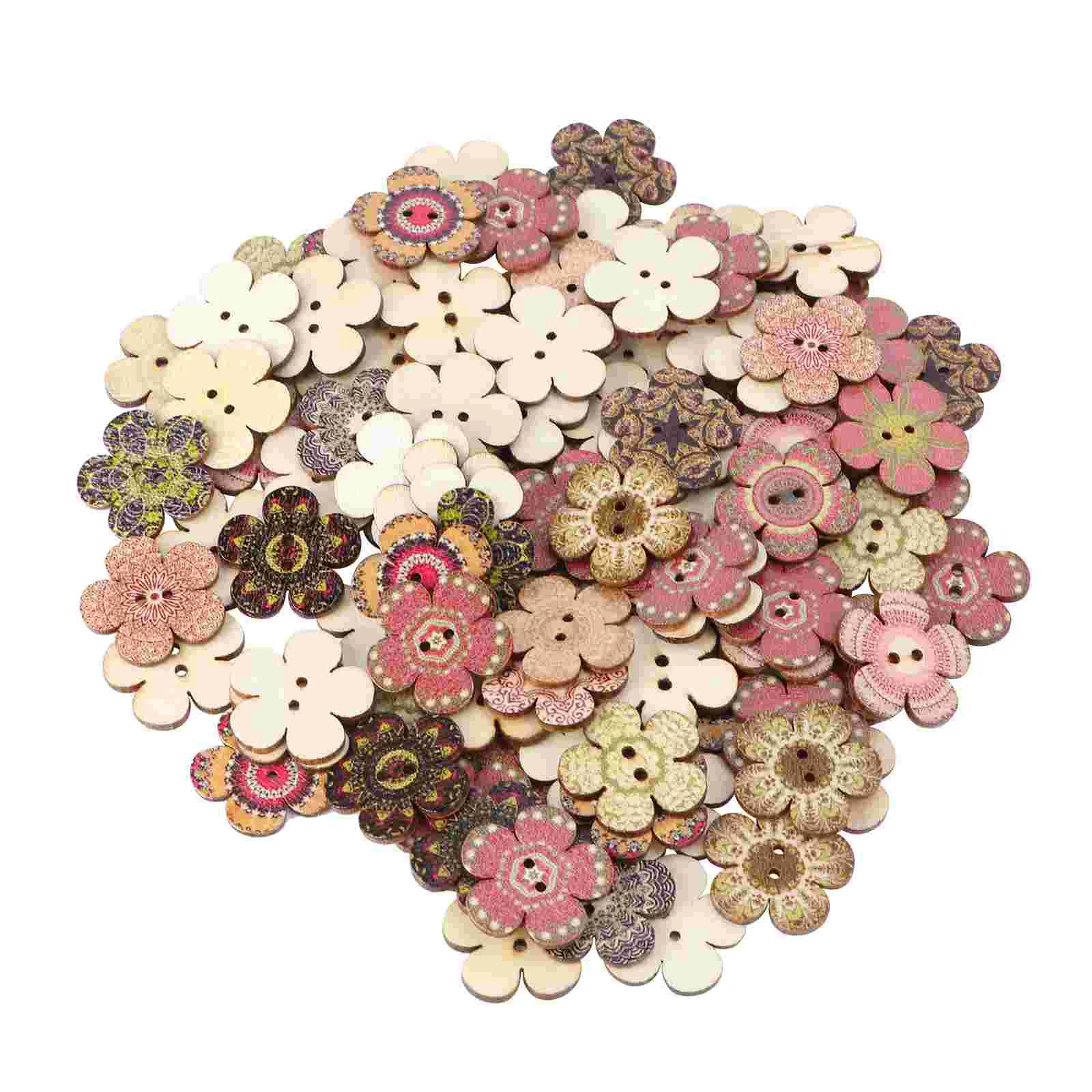 

100 Pcs Woodsy Decor Bouton Bois Buttons Sewing Clothes DIY Decor Wooden Flowers Crafted Button