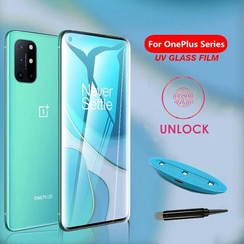 

UV Glass Screen Protector Liquid Full Glue UV Tempered Glass For OnePlus 9 Pro 10 Pro 8 Pro 8 7T Pro 7 Pro Screen Protector