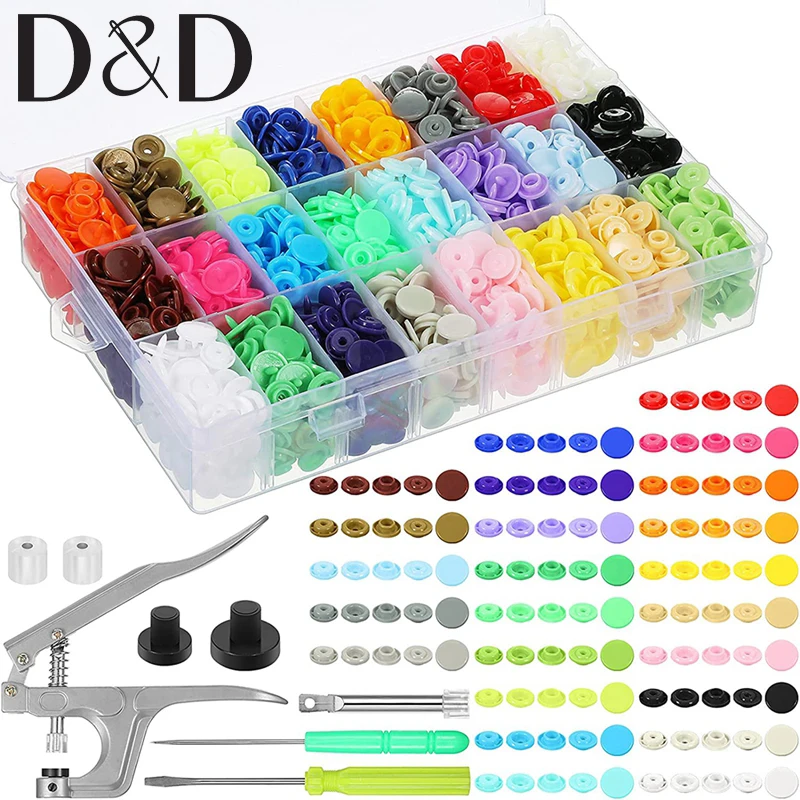 

360 Sets Plastic Snap Buttons No-Sew Snap Fastener 24 Colors T5 Snaps with Snap Pliers Kit for Sewing Clothing Crafting Supplies