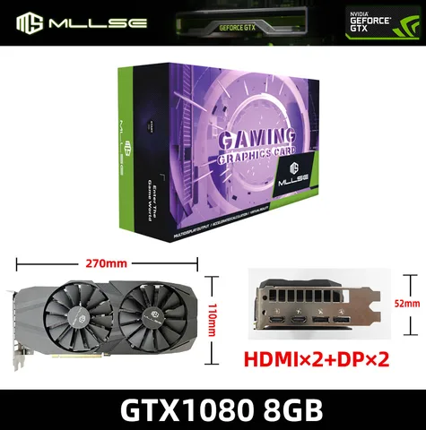 Видеокарта Mllse GTX 1080, 8 ГБ, 8 контактов, GPU GDDR5X 256bit PCI Express 3,0 × 16 GeForce gtx 1080 8 ГБ, видеокарта