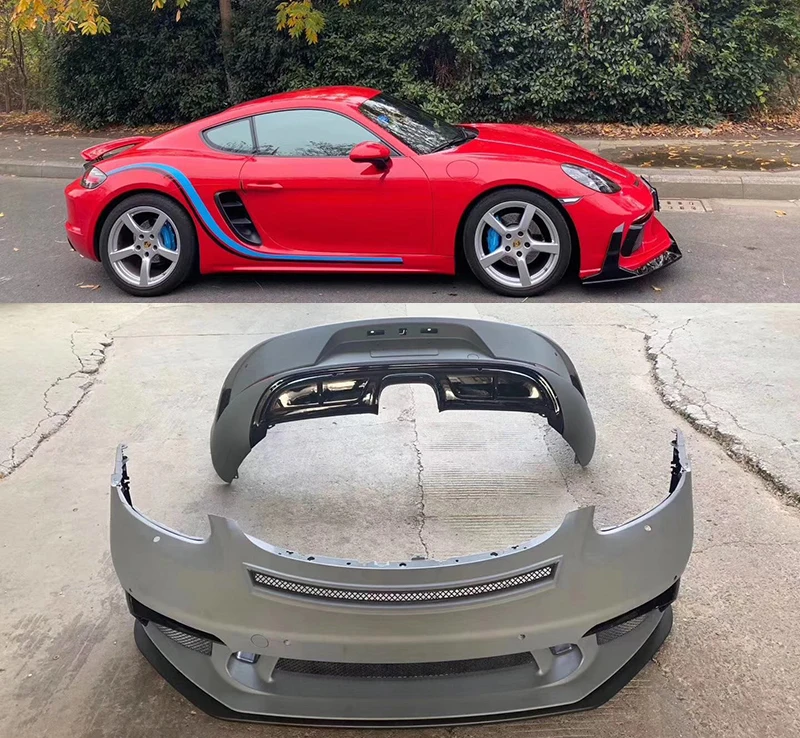 

Body kit front bumper and rear bumper porsche 718 modified gt3 2016- 2020 gt style rear spoiler