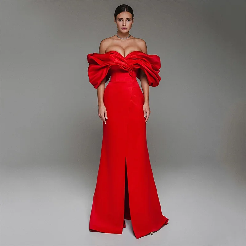 

Red Classic Wipe Chest Card Shoulder Sleeve Open Back Women's Party Evening Dress Mermaid Bag Hip Sexy Fashion Vestidos De Noche