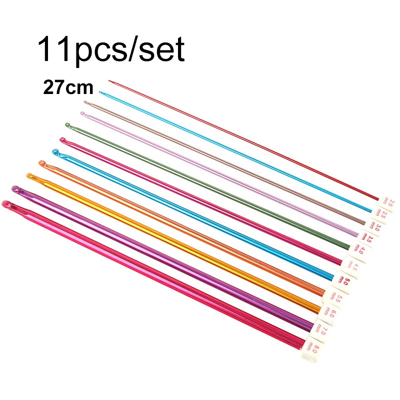 

11 Pcs Aluminum Hooks Knitted Needle Set Colorful Tunisian Afghan Knitting Needles Hooks DIY Tools Kit