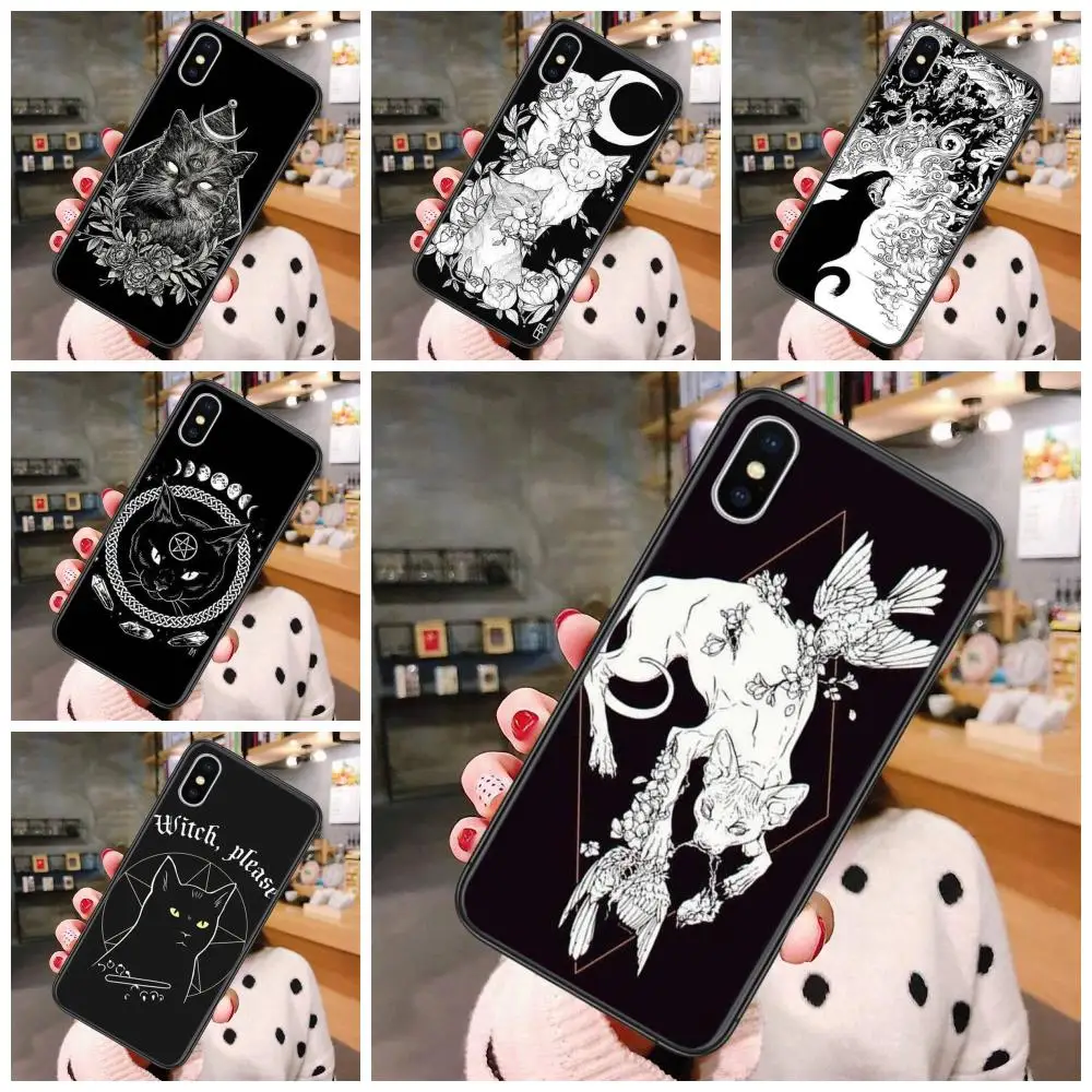 Недорогой цветной милый черный чехол с ведьмой и котом для Huawei Honor 10X Lite V40 Play 5T 20 9S