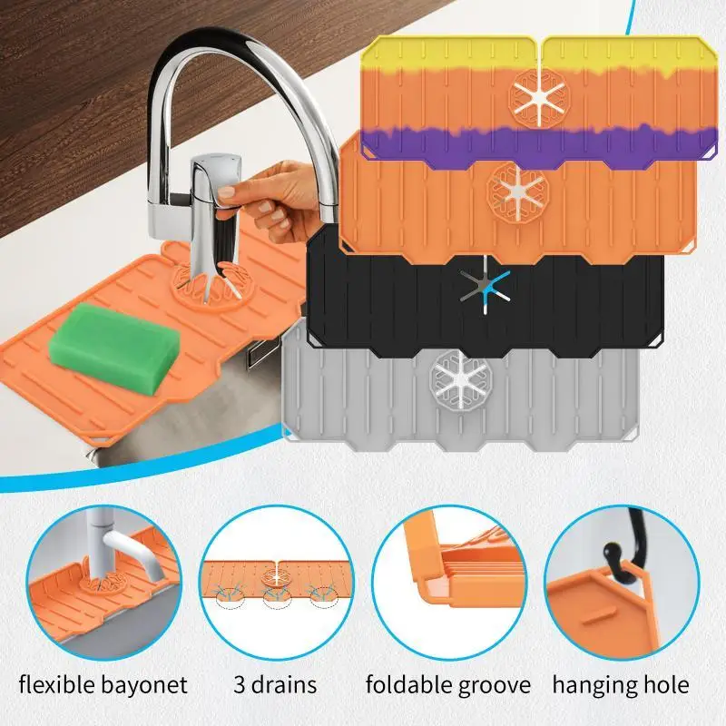 

New Faucet Splash-proof Silicone Mat Sink Splash Guard Water Draining Pad Countertop Protector Faucet Drain Mats Kitchen Tools