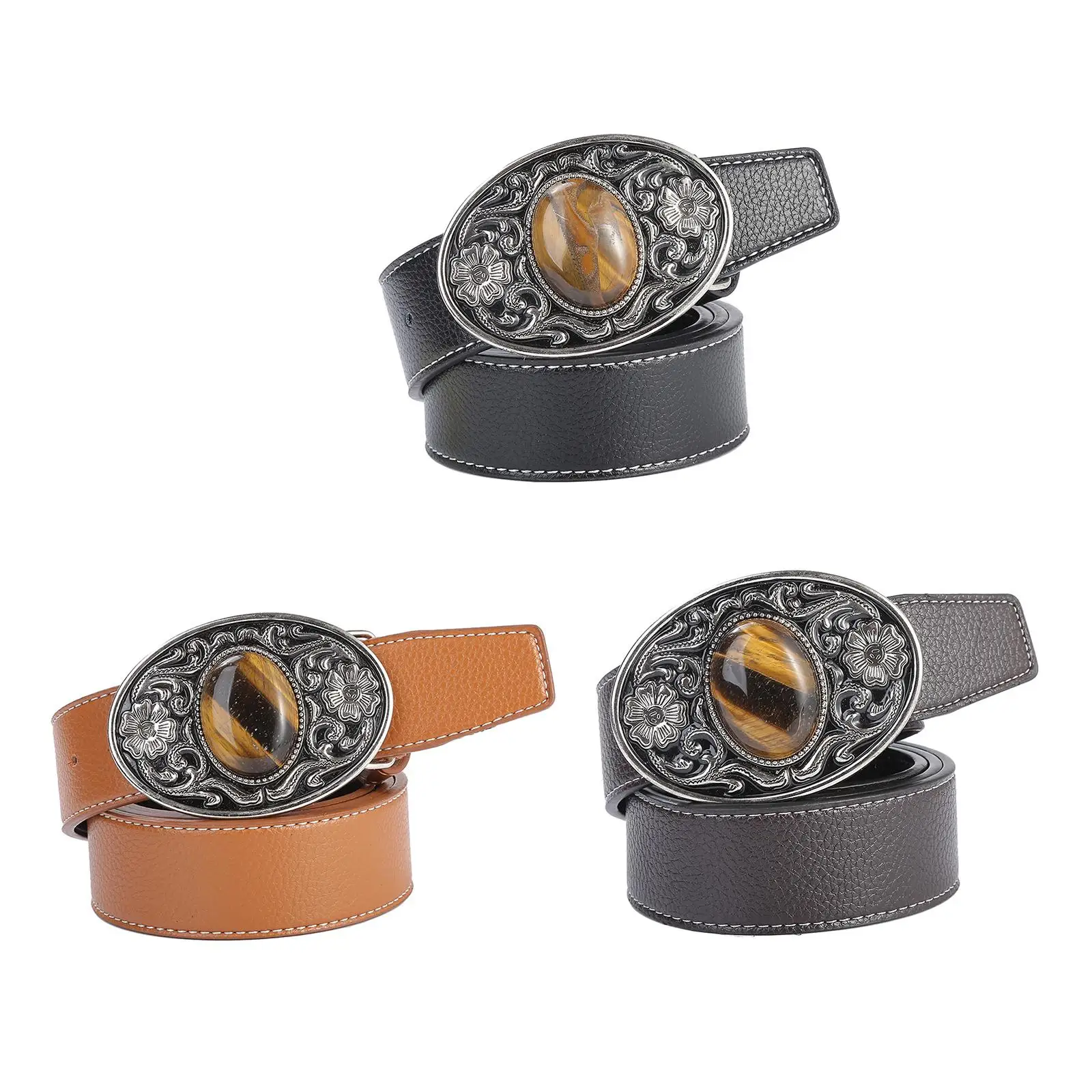 Western Cowboy Belt for Men 1.5" Wide 47" Long Casual PU Leather Decorative Belt for Jeans Pants Clothes Accessories