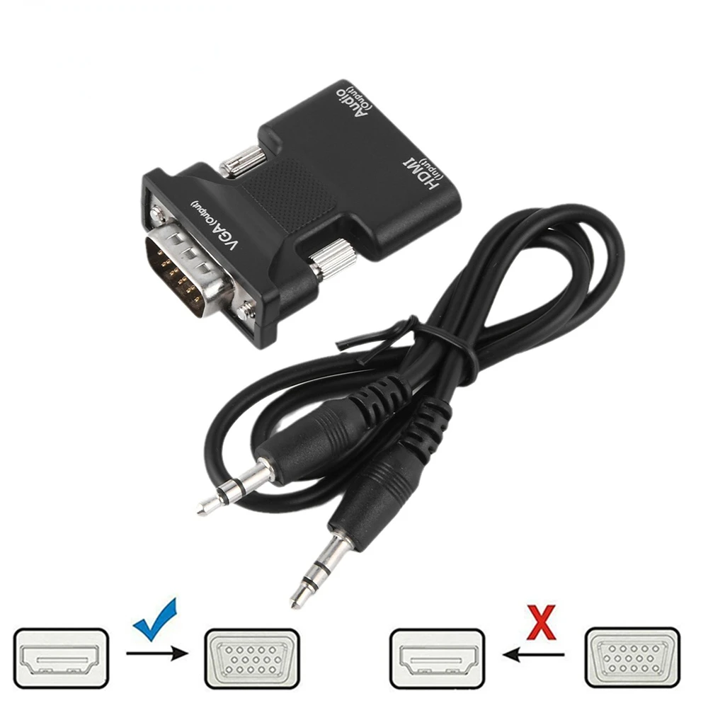 

1080P HDMI-Compatible to VGA Adapter HDMI VGA Audio Output Cable Converter Connector Adapter for Computer Set-top Box Projector