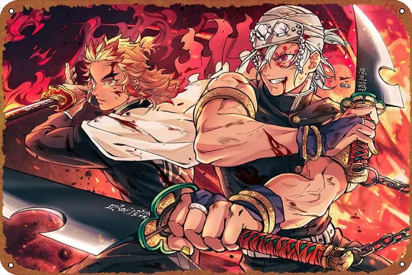 Тенген узуй ренгоку демон постеры винтажный Декор на стену 8x12 дюймов