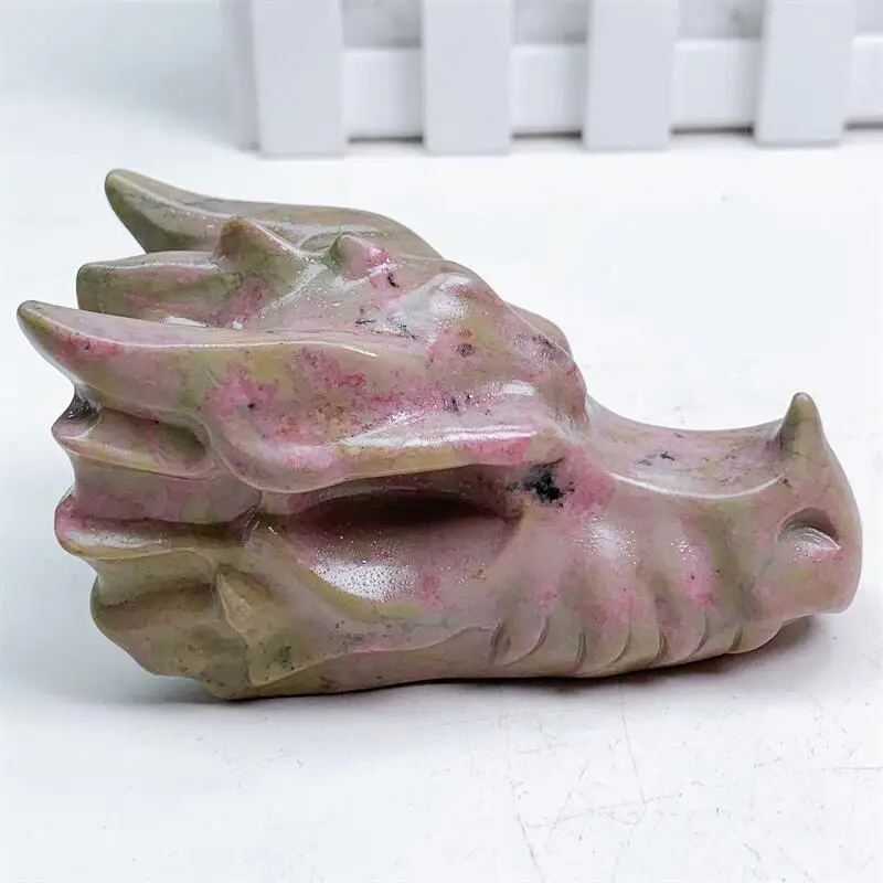 Натуральный Родонит 10 см, дракон, Череп, Хрустальный лечебный кристалл, резьба, модные украшения для дома, подарок на удачу, 1 шт.