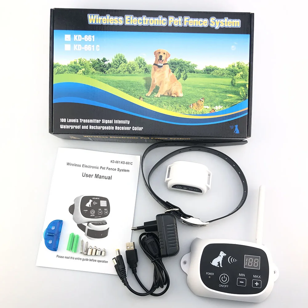 

20-500m LED Display Wireless Electronic Pet Dog Fence System, Adjustable 0-100 Signal Strength, Rechargeable Waterproof Receiver