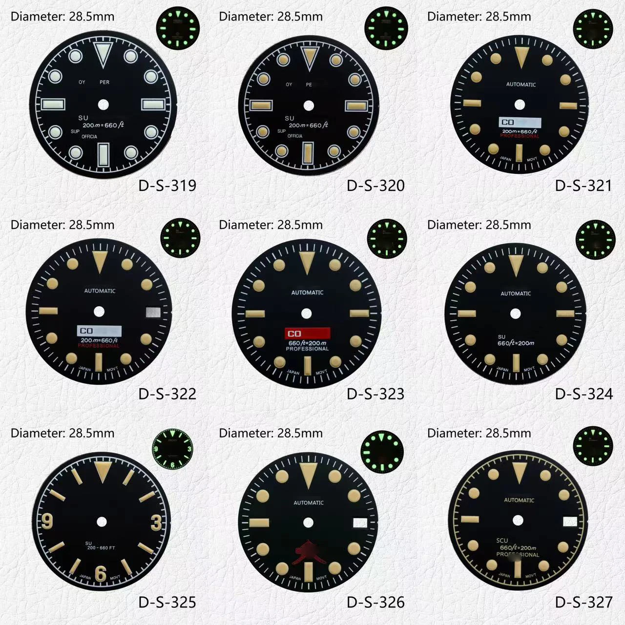 

28.5mm Green Luminous Dial Best-Selling Watch Accessory Suitable For NH35 Automatic Movement With S Logo SKX007/SUB
