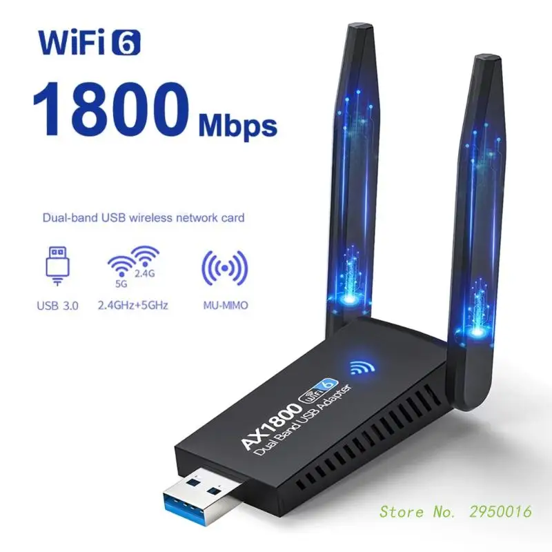 

USB Wi-Fi 6 адаптер 802.11ax 1800 Мбит/с для настольных ПК и ноутбуков на Windows 7 10 11 2,4G