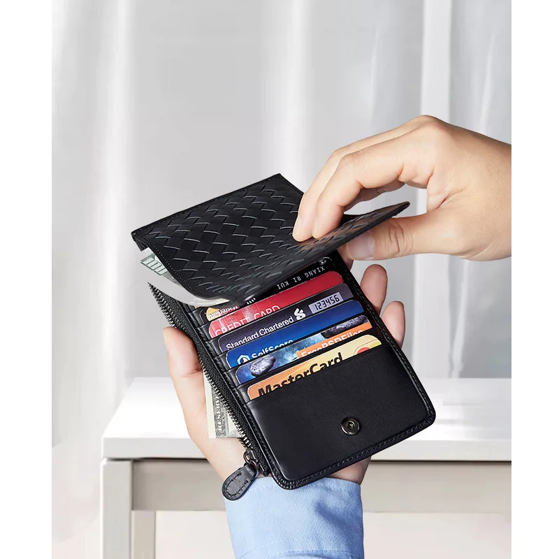 Hand-Woven Leather Wallet Men's Large-Capacity Ultra-Thin Long Anti-20 Card Position Degaussing Genuine Leather Card Holder