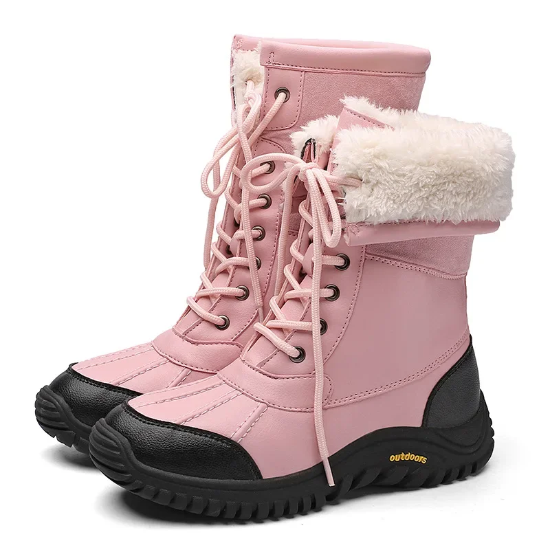 

Winter Snow Boots Women White Pink Mid-Calf Warm Plush Thick Fur Comfortable Waterproof Booties Chaussures Femme Plus Size 42