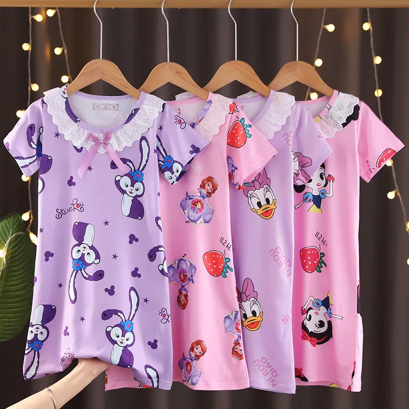 Kids Pajamas Dress Frozen Elsa Princess Nightgown Cartoon Minnie Mouse Mermaid Unicorn StellaLou Dress Girls Sleepwear 100-155cm