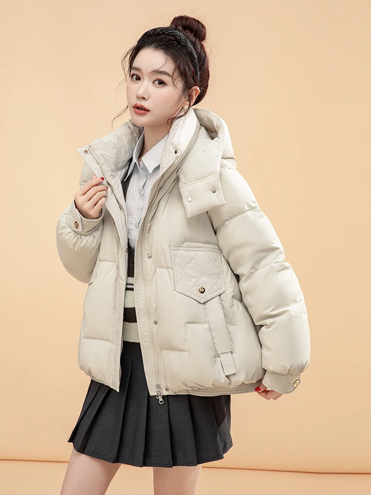 Женский пуховик на утином пуху Yaya свободный короткий теплый 90 зима 2024