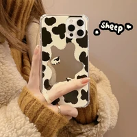 cows pattern mirror case for iphone 11 12 13 pro max mini xs xr x 8 7 6 s plus anti shock soft tpu phone cover bumper shell coqu