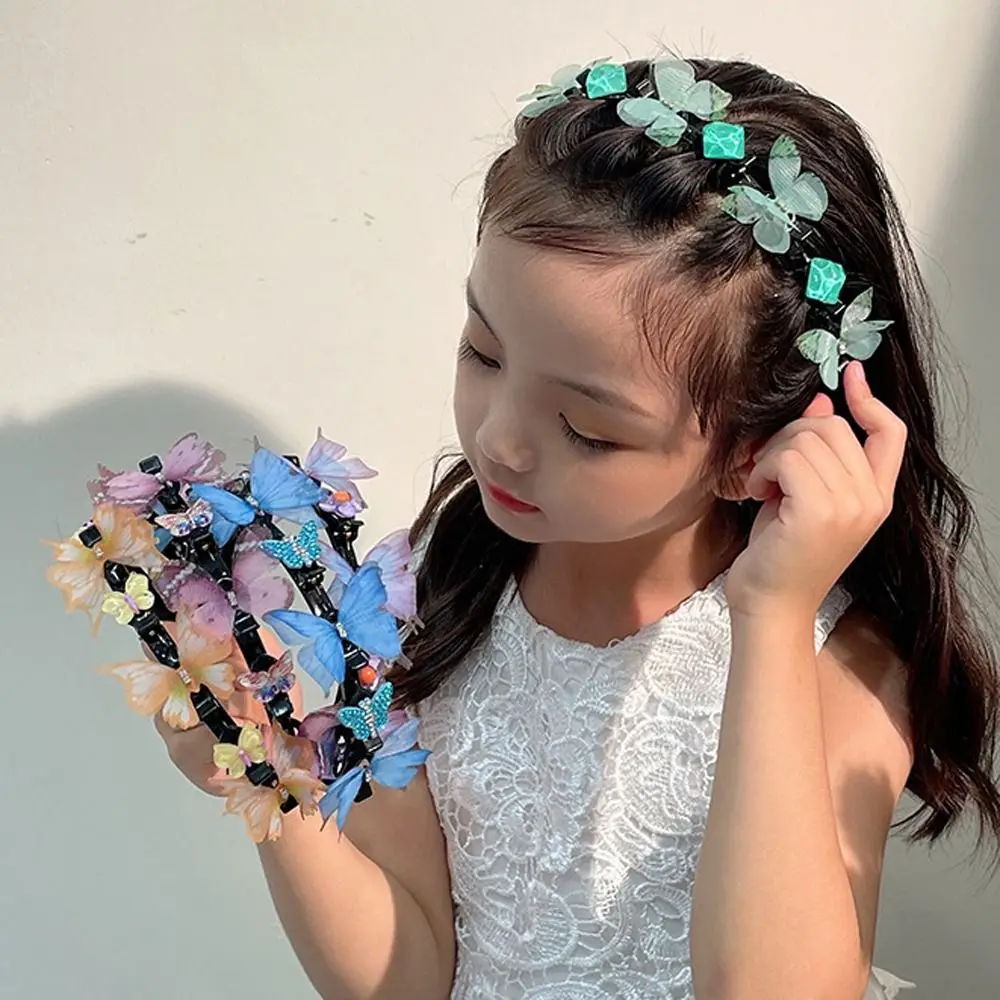 

Dreamy Crystal Butterfly Children Hair Hoop Kids Hair Fixed Anti-slip Butterfly Braided Headband Children Cute Hair Ornaments