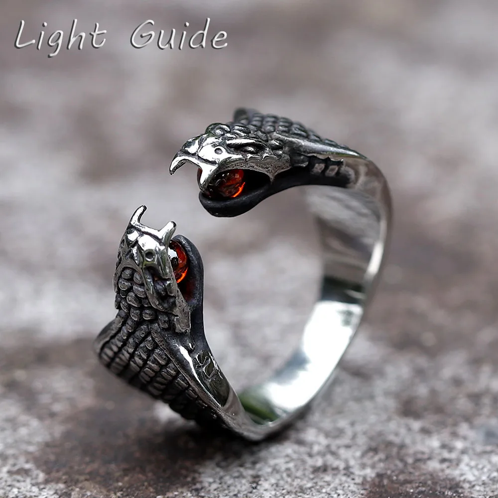 

2022 NEW Men's 316L stainless-steel rings retro Two headed snake RING for teens gothic punk biker Jewelry Gift free shipping