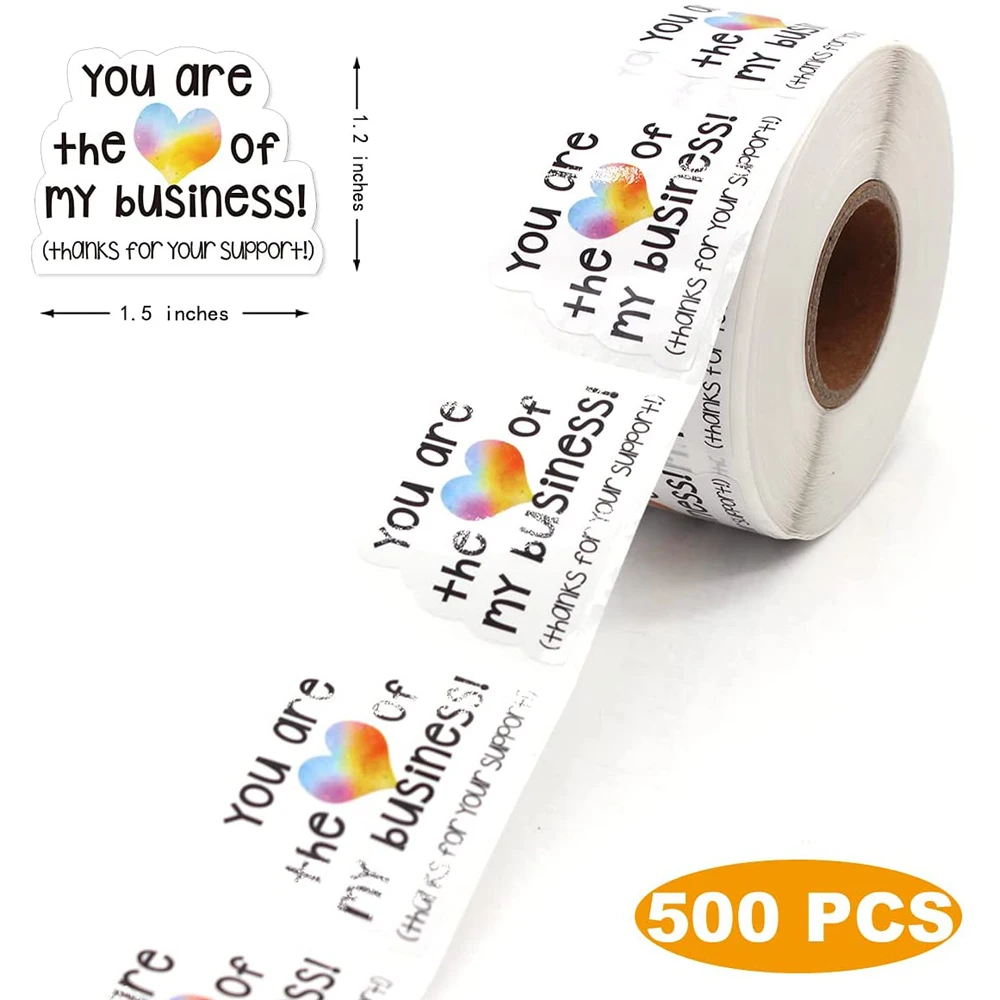 

500pcs Thanks for Your Support Sticker Sealing Labels You are The Heart of My Business Love Design Stickers Gift Bags Packaging