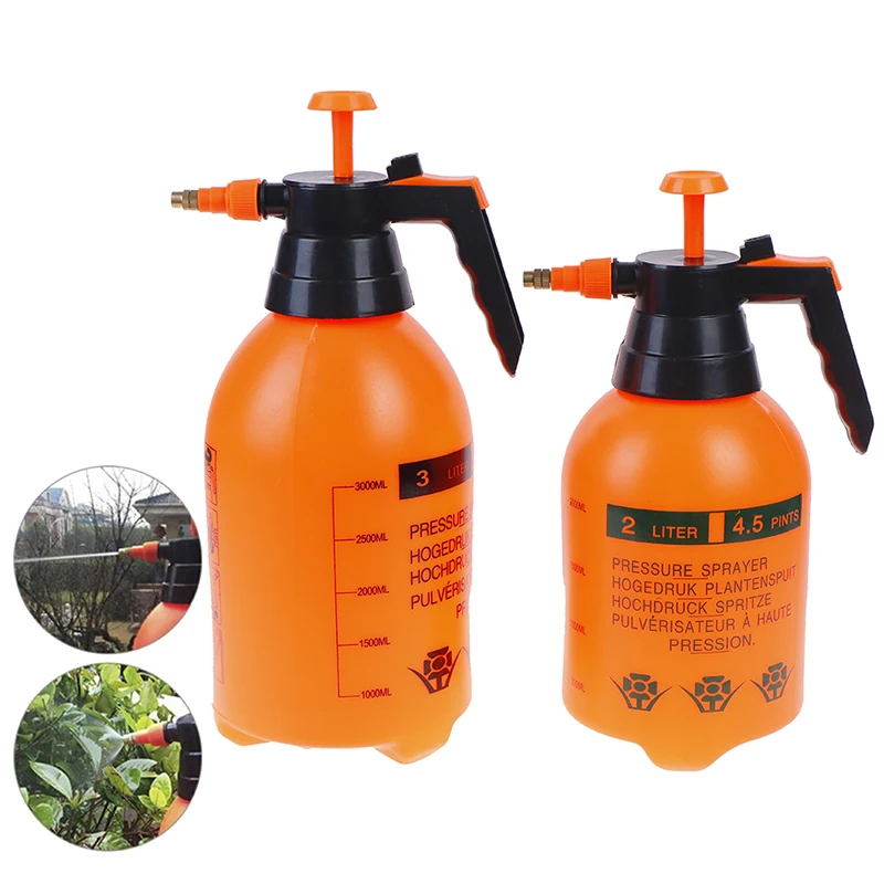 

1 stuks 2L/3L Orange Hand Druk Trigger Spuitbusfles Verstelbare Koperen Mondstuk Hoofd Manual Air Compressie Pomp Spray Fles