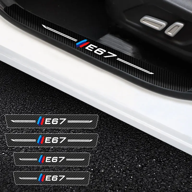 

4X.Car Door Stickers Car Threshold Door Entry Pedal Guards For BMW E67 Logo Scuff Plate Carbon Fiber Sill Protector