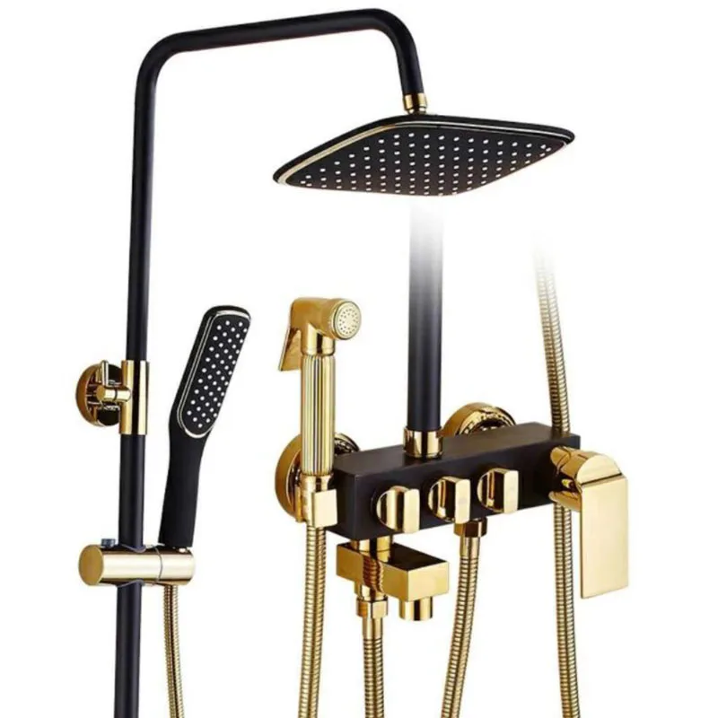 

European-style Keypad Shower Set with Copper Baking Paint, White Gold Bath, Hot and Cold Shower, Black Gold Shower