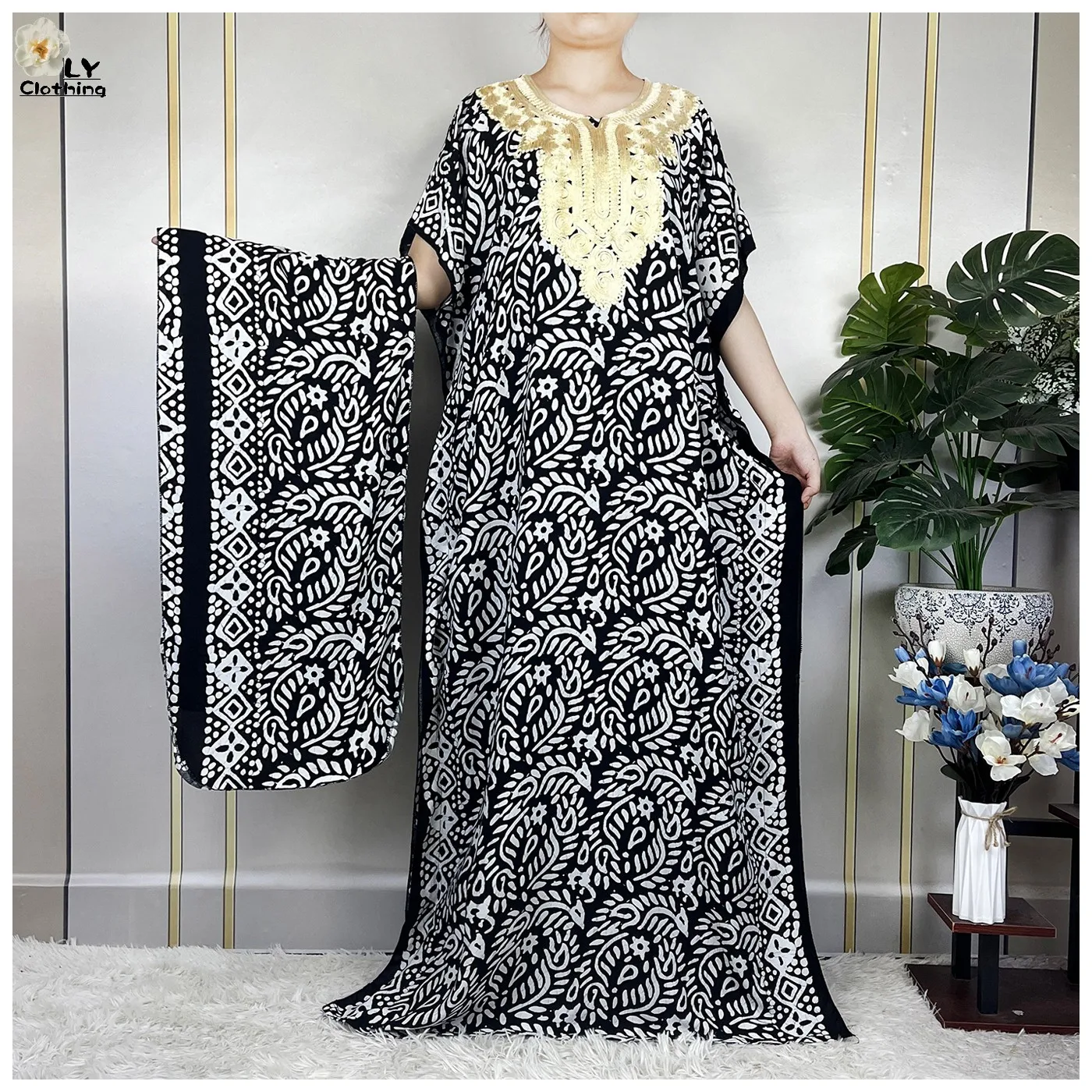 Платье Abayas женское хлопковое с коротким рукавом свободное Макси-платье в