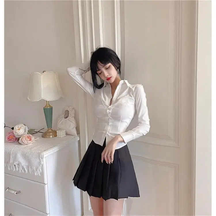 Новый дизайн и нишевая белая рубашка для женщин чистый Desire острая рубашка-поло в