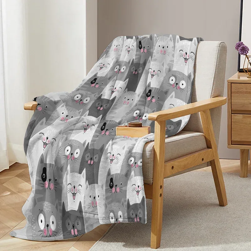 Одеяло с розовым лицом серое кошачье одеяло принтом плюшевое пушистое флисовое