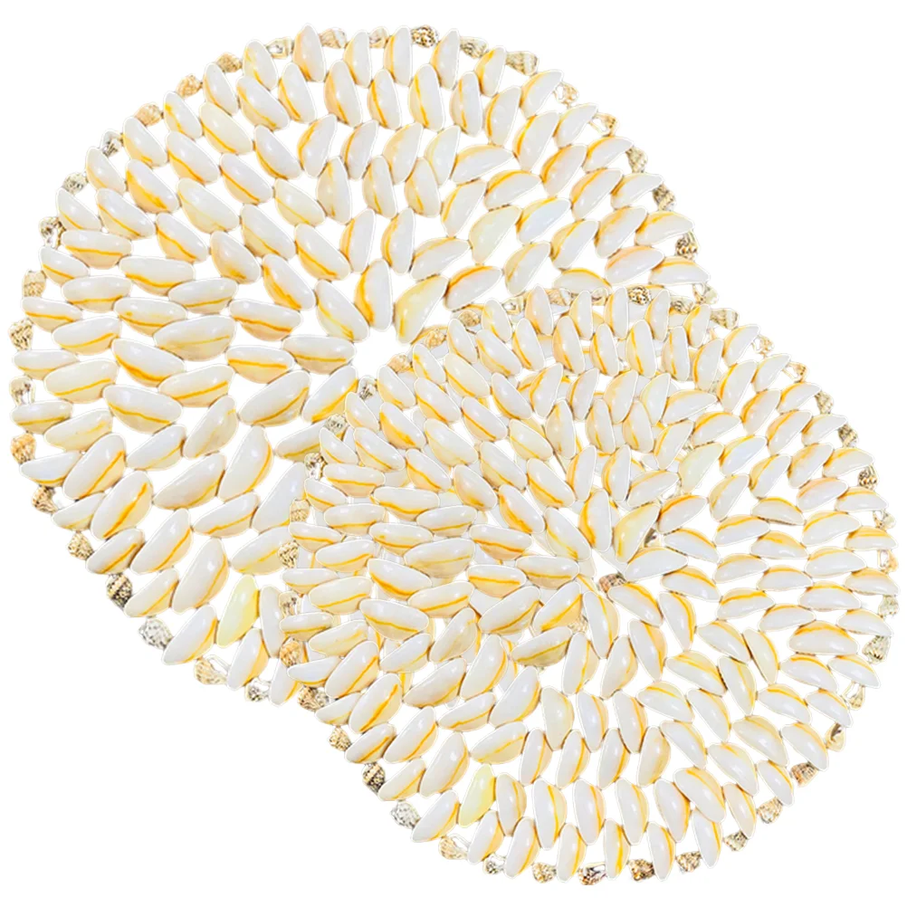 

Natural Placemats Coaster Shell Table Round Beach Crafts Decor Kitchen Coasters Mediterranean Wedding Seashells Decoration Pad