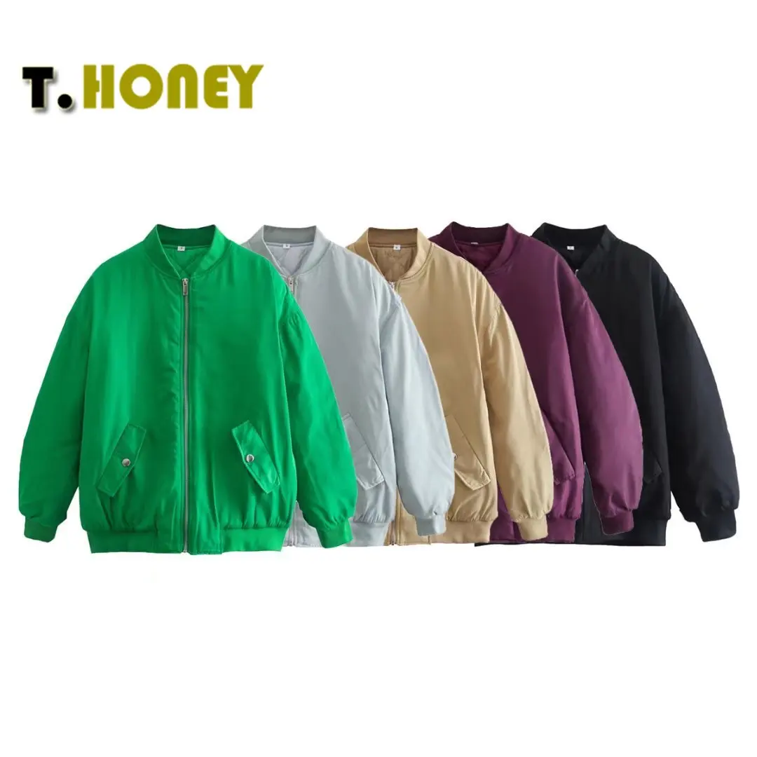 

Women Fashion With Pockets Solid Front Zipper Jackets Coat Vintage Long Sleeves Oversize Parkas Female Chic Outwears