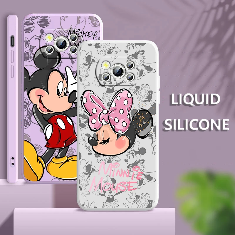 

Cute Disney Mickey Minnie For Xiaomi POCO C50 C40 X4 M5S F4 M4 X3 F3 M3 C3 Pro GT NFC 4G 5G Liquid Rope Silicone Phone Case