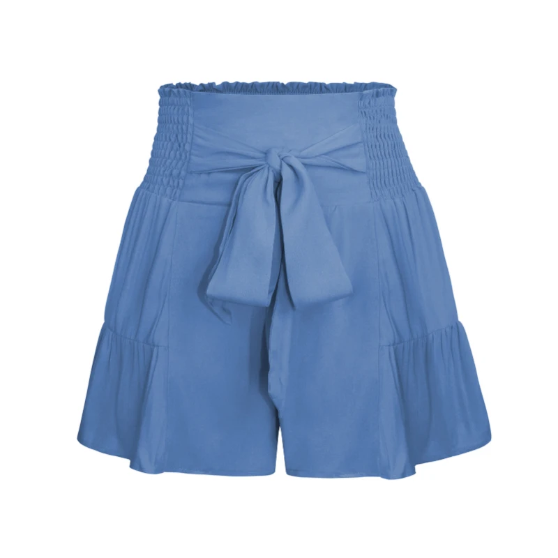 Women Wide Leg Casual Shorts Summer All-Match Bow Tie Lace Loose Shorts Ruffle High Elastic Waist Daily Beach Holiday Wear