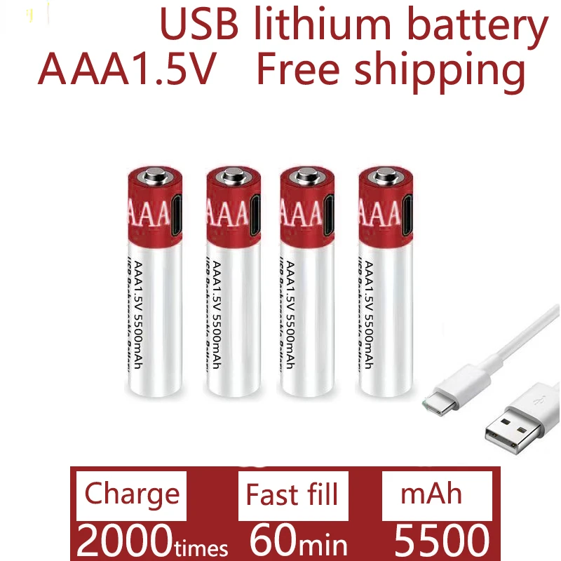 

Аккумуляторные батареи New2021, USB AAA, 1,5 в, 5500 мАч, литий-ионная батарея для пульта дистанционного управления, аккумуляторная батарея для игруше...