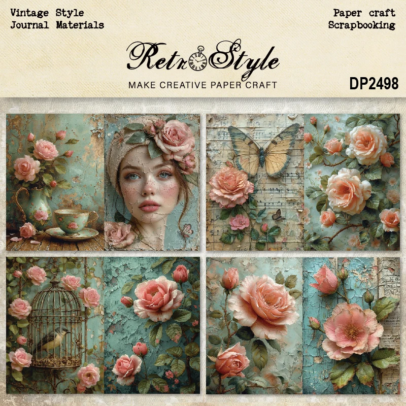Panalisacraft 8 sheets A5 size Vintage Style Scrapbooking patterned paper Fancy Card Pack Light weight Craft Paper