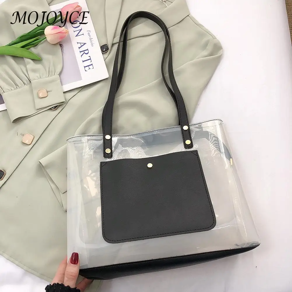 

Fashion PVC Clear Shoulder Bag For Women Casual Solid Color Transparent Handbags Portable Summer Beach Shopping Clutch Purses