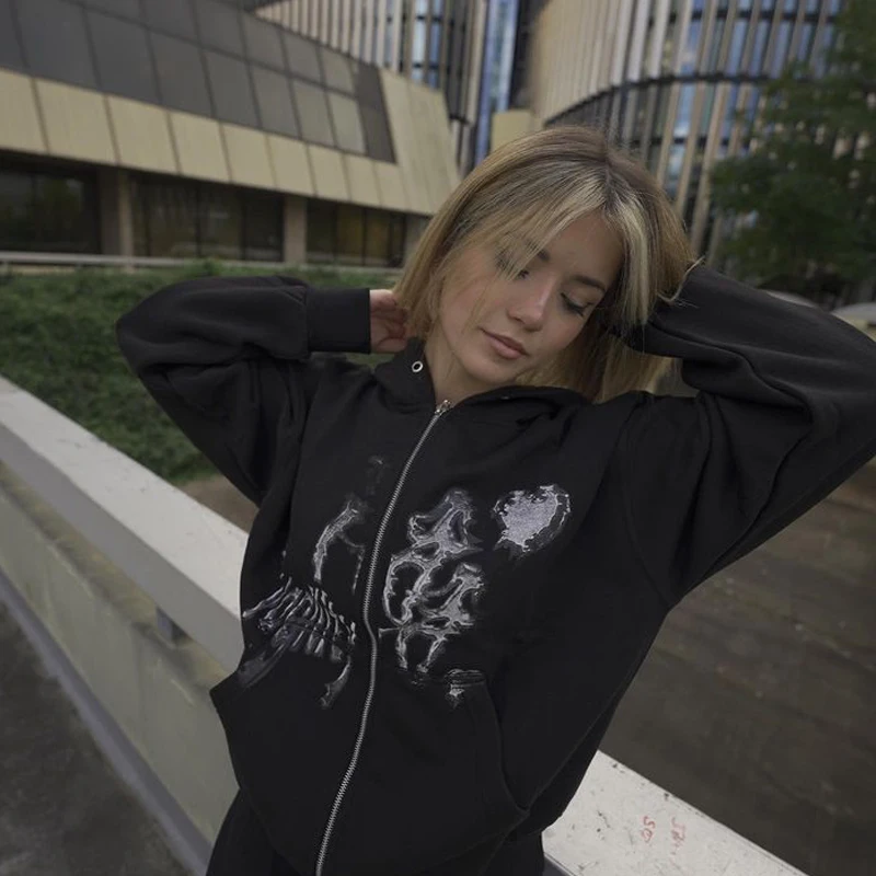 

Y2K Gothic Zip Up Streetwear Punk Harajuku Sweatshirt Oversized Long Sleeve Coat Grunge Teens 2022 Fashion men's clothing