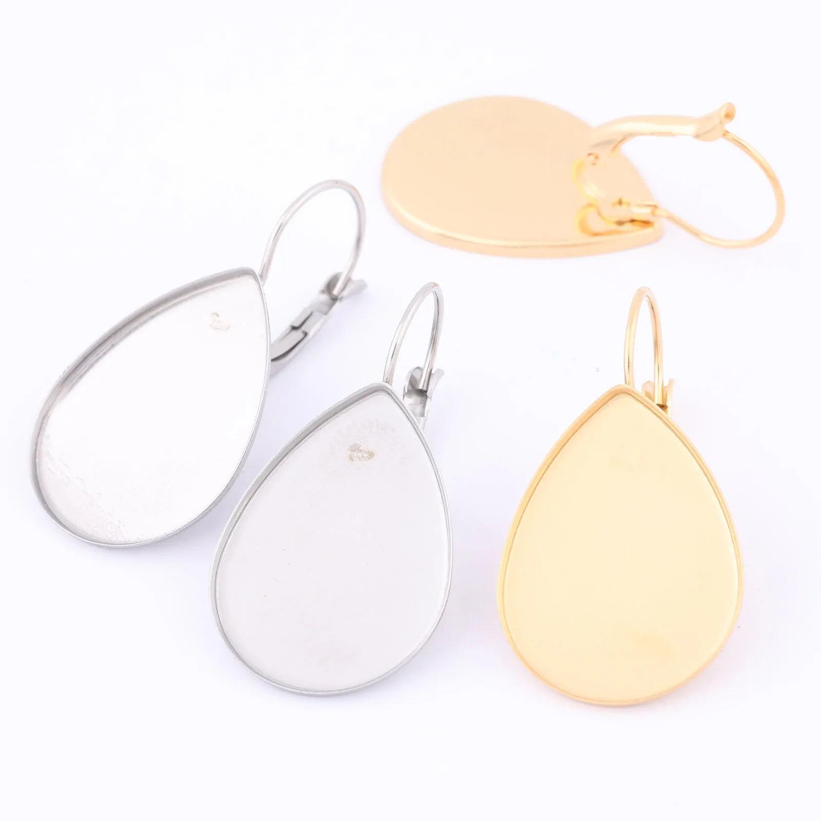 

10pcs Stainless Steel Gold Plated 18x25mm Cabochon Earring Base Setting Diy Leverback Earring Bezel Blanks For Jewelry Making