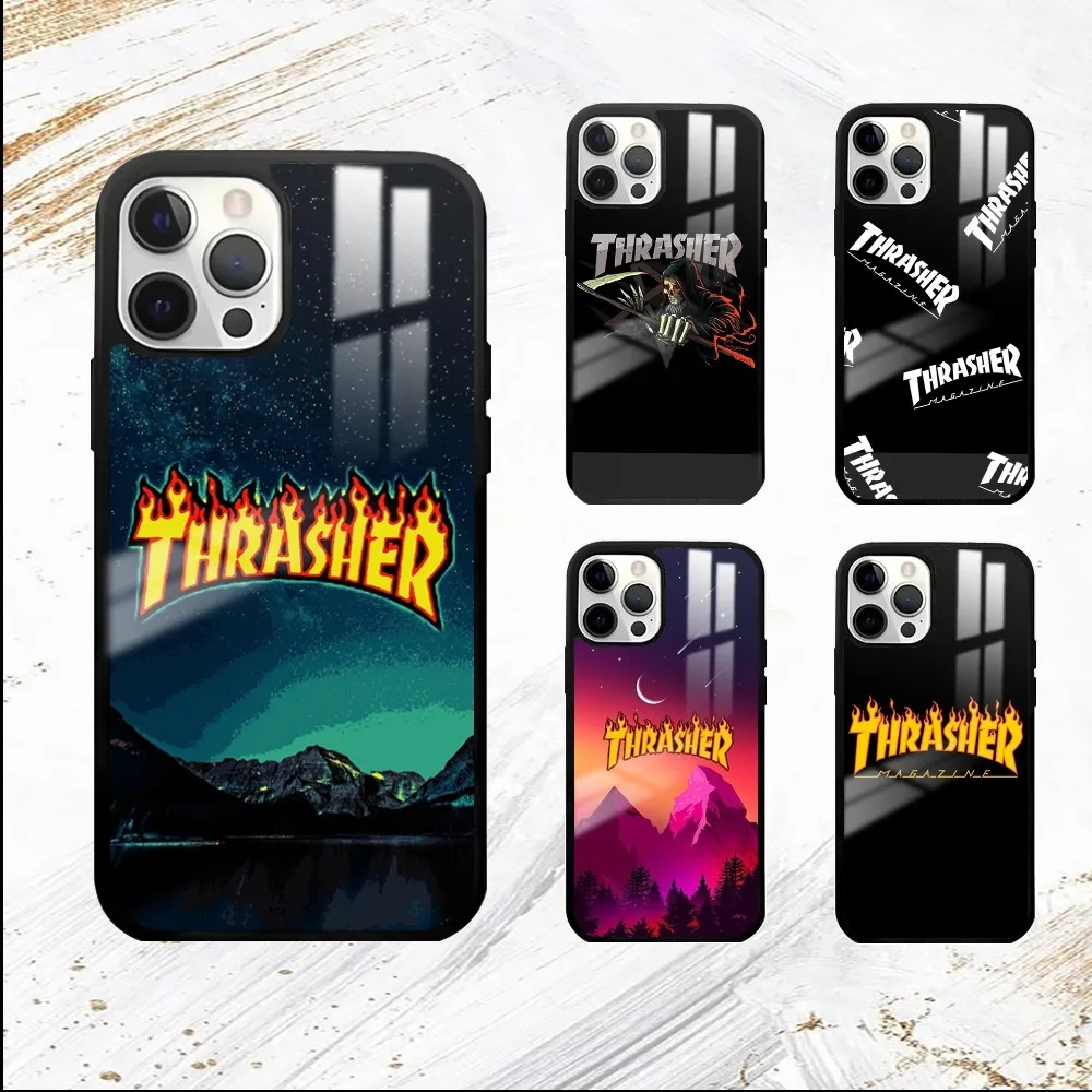 Модный крутой чехол для телефона Thrasher iPhone 16 15 14 13 12 11 Pro Max Plus Mini PC модный зеркальный