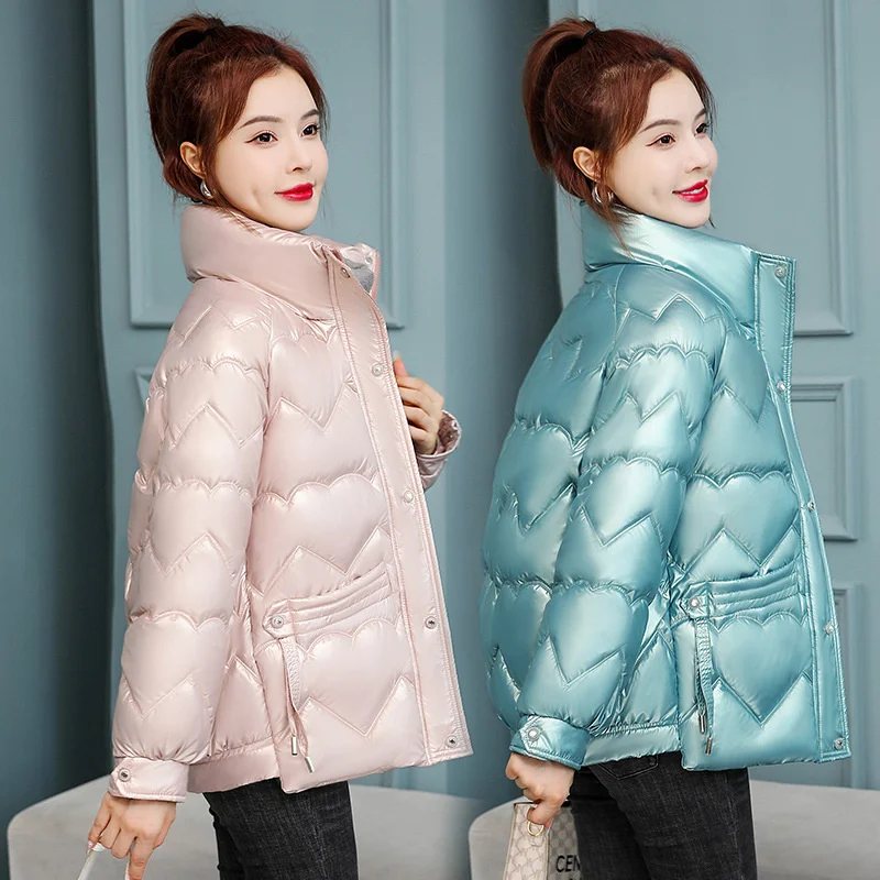 Bright face wash free cotton jacket for women in winter New Korean down cotton jacket Thickened stand collar casual short cotton