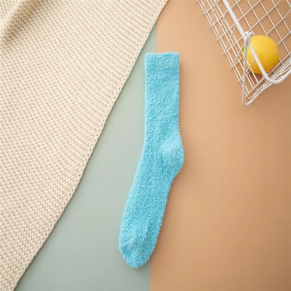 5 Pairs Autumn and Winter Plus Velvet Thickened Half Velvet Women Socks Solid Color Warm Coral Fleece Socks Sleep Floor Socks