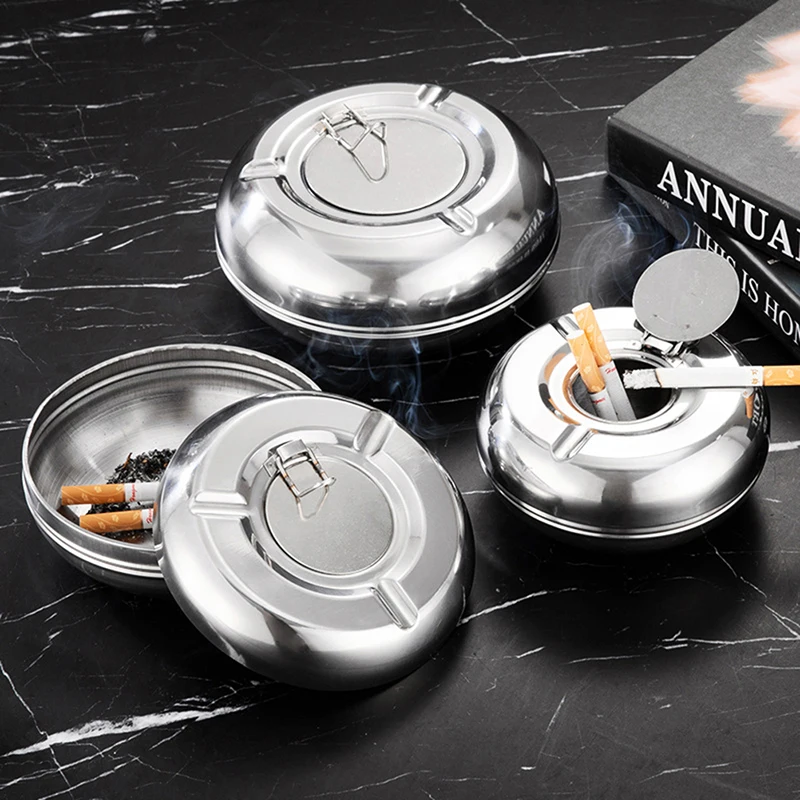 

Stainless Steel Ashtray with Lid Detachable Outdoor Cigarettes Tray Holder for Home Bedroom Office Tabletop Decoration Gift