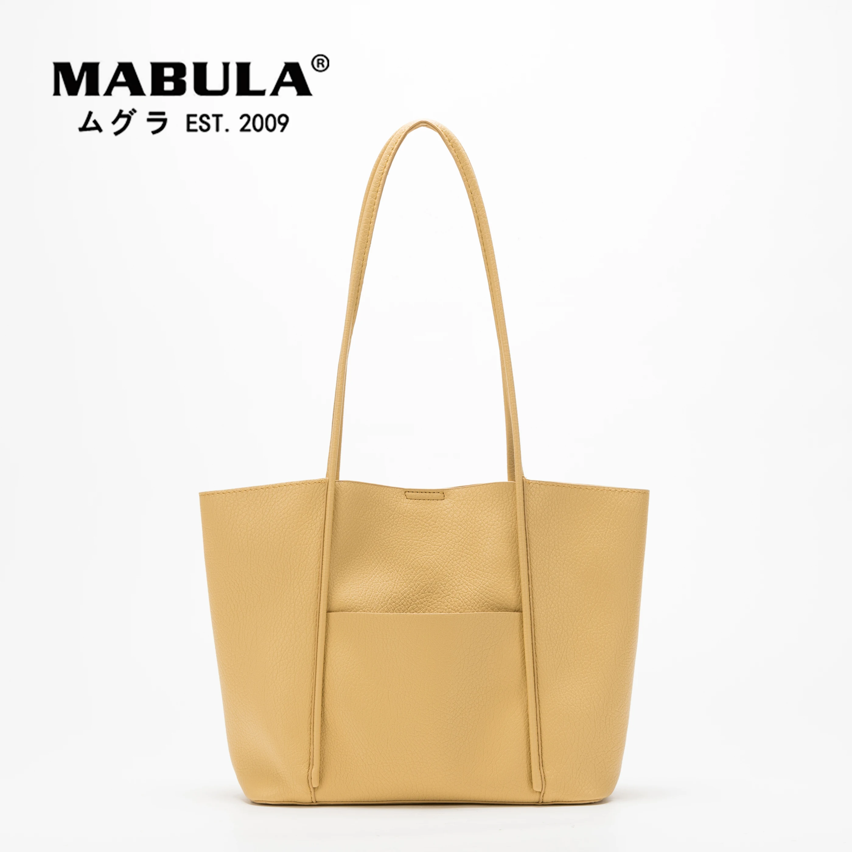 

MABULA Soft Leather Women Casual Totes 2 Pcs Set Shoulder Bag Simple Design Solid Purses Handbag High Quality Female Bag
