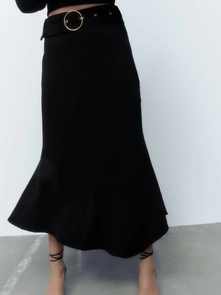 SLTNX 2022 Women Fashion High Waist Skirt Female Office Elegant Chic Midi Skirt Ladies Autumn Winter Thick A-line Skirts