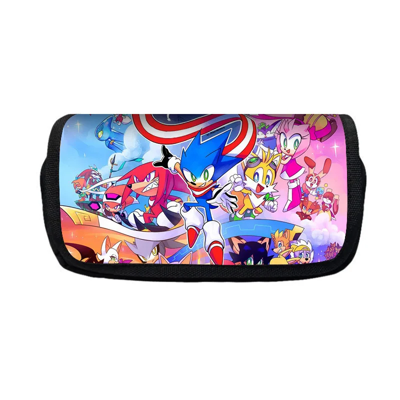 

New Cartoon Pencil Bag Sonic The Hedgehog Knuckles Tails Shadow Amy Rose Creative Student Print Large Capacity Stationery Box