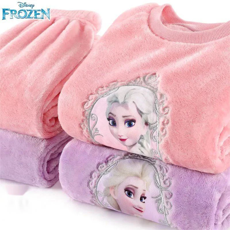Disney Girls Pajamas Suit Warm Princess Household Suit In Autumn and Winter Season Set Princess Aisha In Flannel Cartoon Pattern