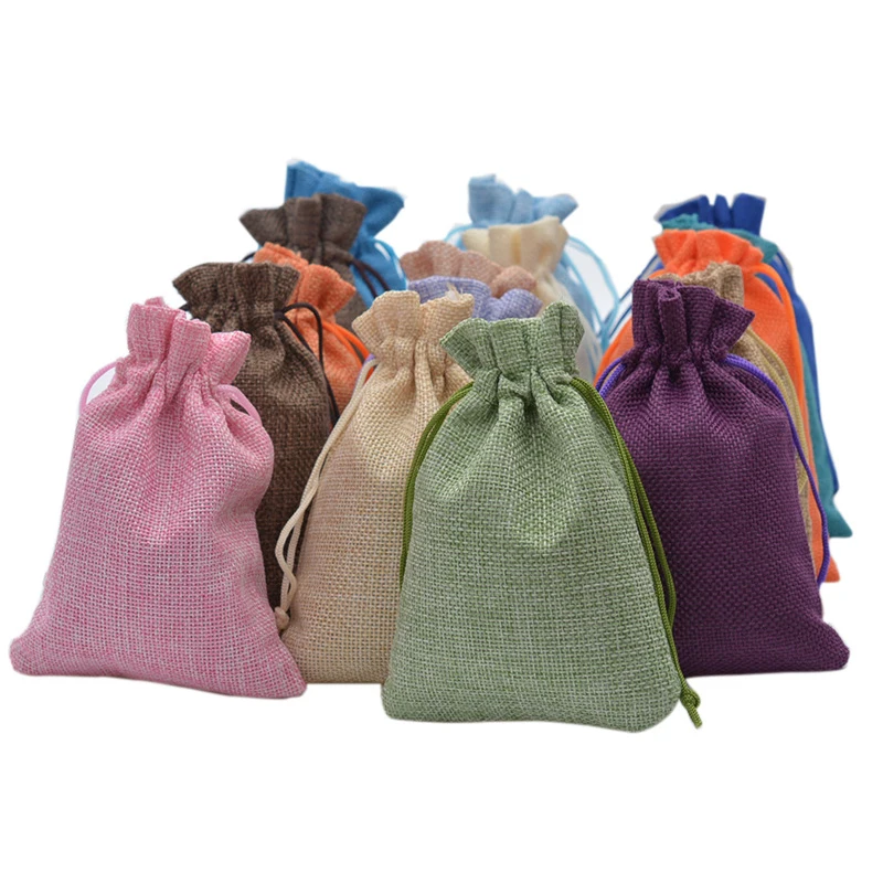 

2022 New 5Pcs/Lot Cotton Jute Drawstring Pocket Ladies Jewelry Earring Pouches Coffee Bean Gift Packaging Bags Can Be Customized
